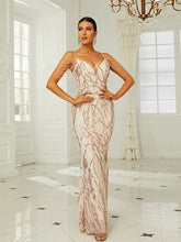 Elegant V-Neck Beads Chain Sequin Mermaid Formal Dress